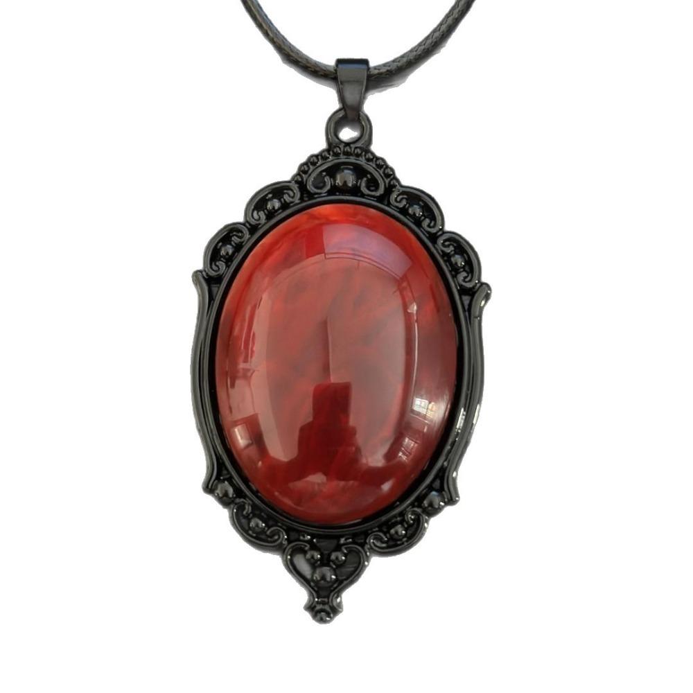 Personality Gothic Blood-red Resin Black Oval-shaped Lacework Pendant Necklace for Women Halloween Dark Magic Jewelry Jewelry