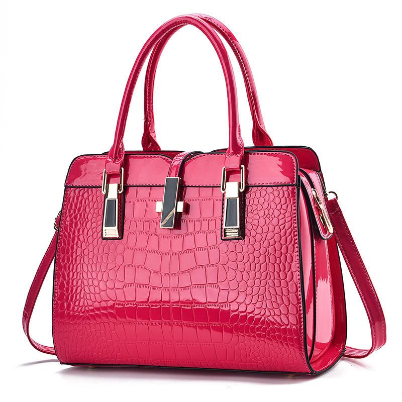 

Fashionable Bright Leather Women s Handbag 2023 Autumn Winter New Large Capacity Crocodile Pattern Single Shoulder Crossbody Bag White