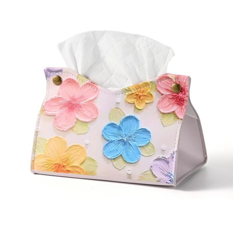 Luxury Waterproof Floral Oil Painting Tissue Box for Living Room