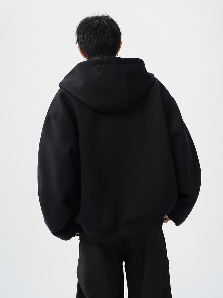 Men's Heavyweight Double Zipper Hooded Sweatshirt Jacket - Cool, Thickened Autumn Winter Color Block Casual Cardigan