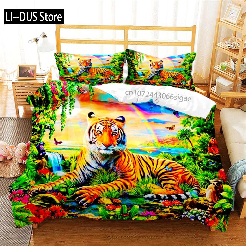 Comforter Tiger Soft Comforter Microfiber Animal Bedding Set Tiger Pattern For Room Decor Bedclothes Bedroom