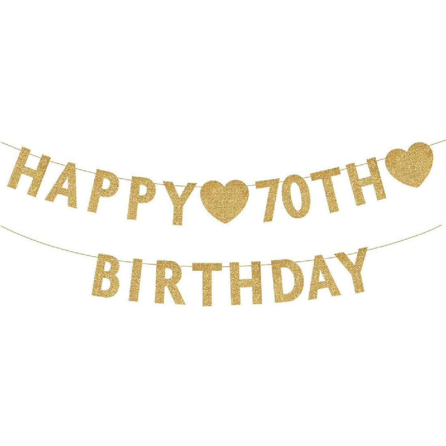 Gold Hello 70 Birthday Banner, Gold Glitter Happy 70th Birthday Party Decorations, Supplies GOLD-HAPPY