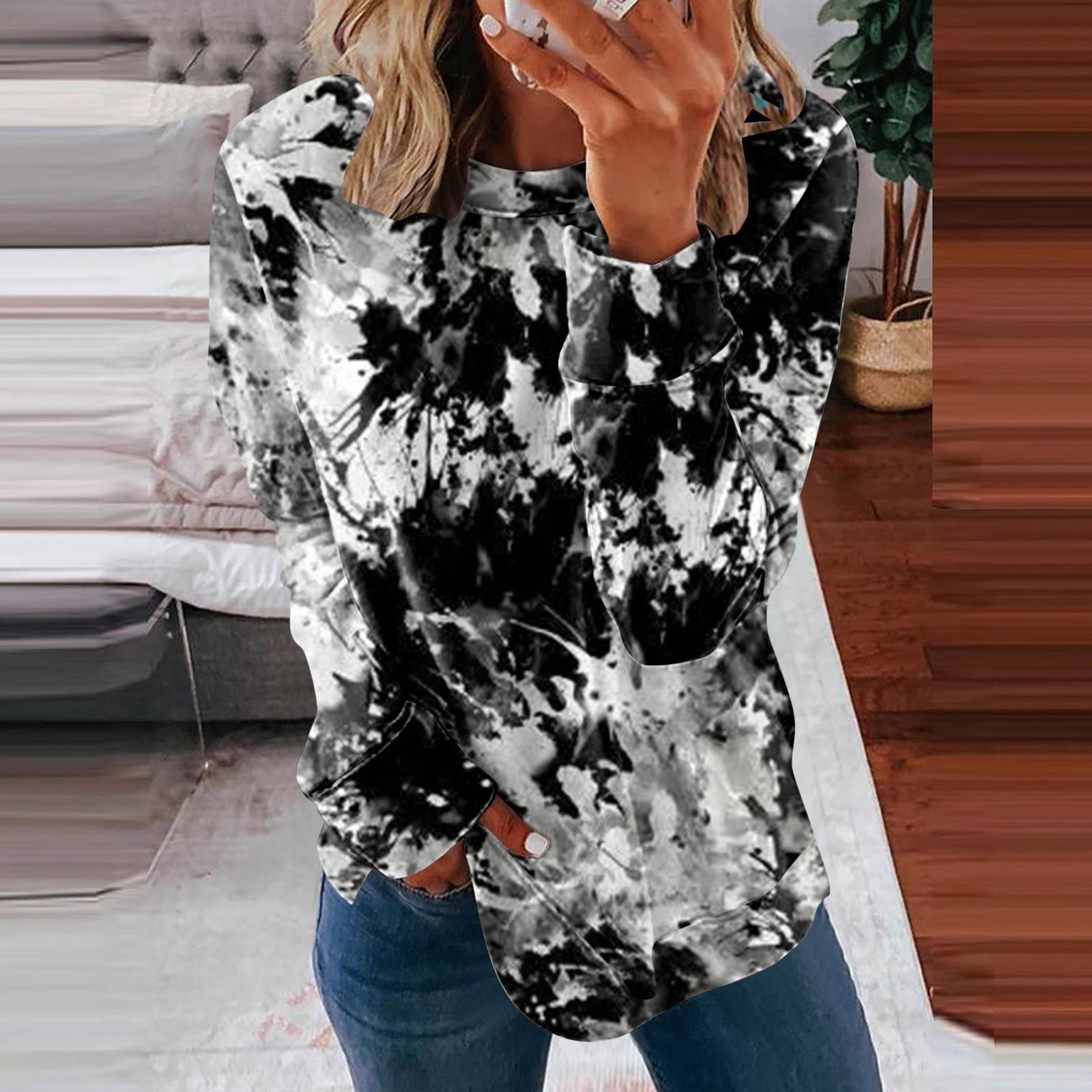 

Women s Casual Fashion Print Long Sleeve O-Neck Pullover Top S