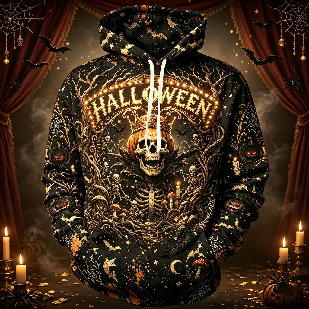 Men's Casual Hoodie Long Sleeve Sweatshirt with Halloween Graphic Print for Fall