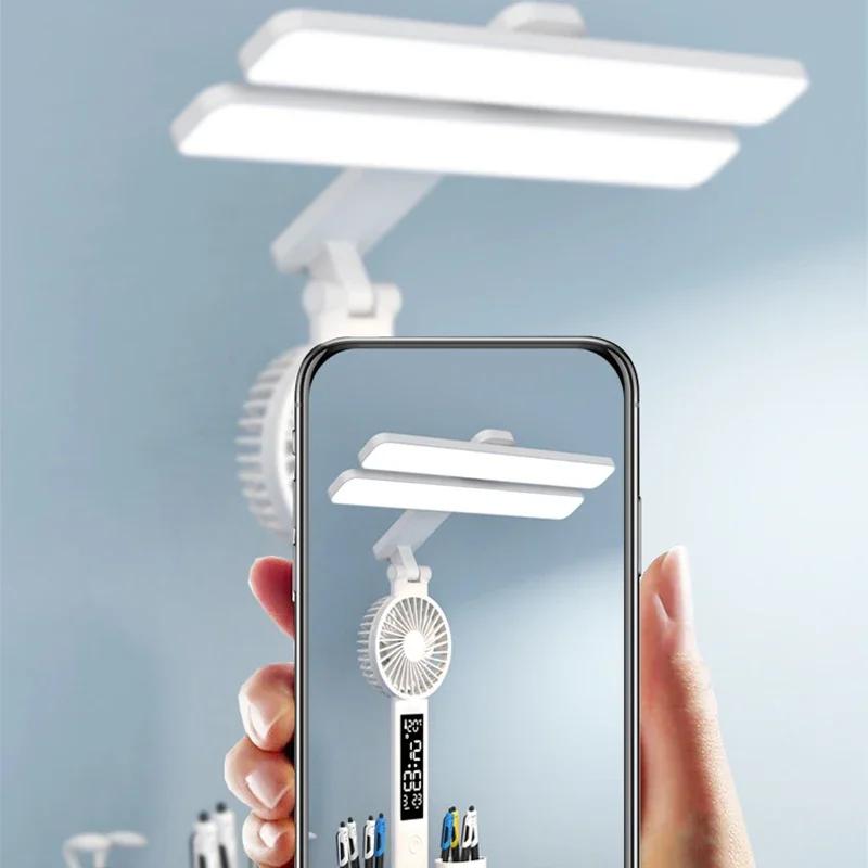 Rechargeabl Led Table Lamps Clock Wth Fan Dispaly Reading Lights Bedhead Living Room Decoration Touch Lighting Study Desk Lights