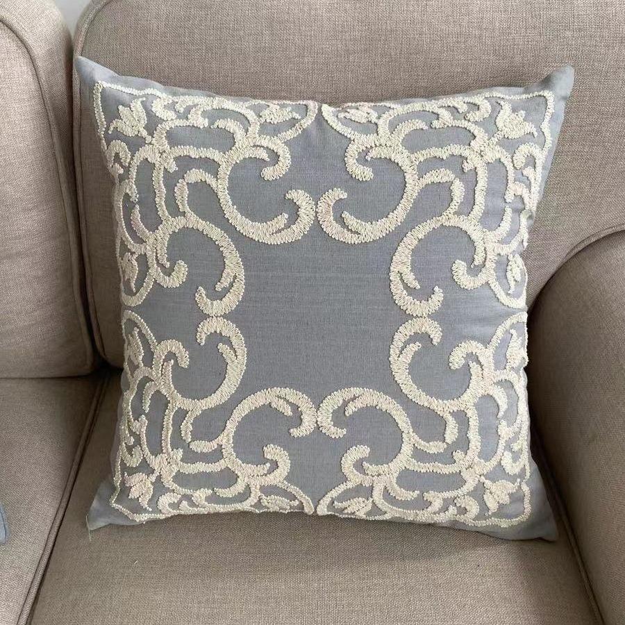 Luxury Embroidered Cushion Cover Vintage European Floral Throw Pillow Case Cotton Linen Decorative Pillowcase For Sofa Couch Bed