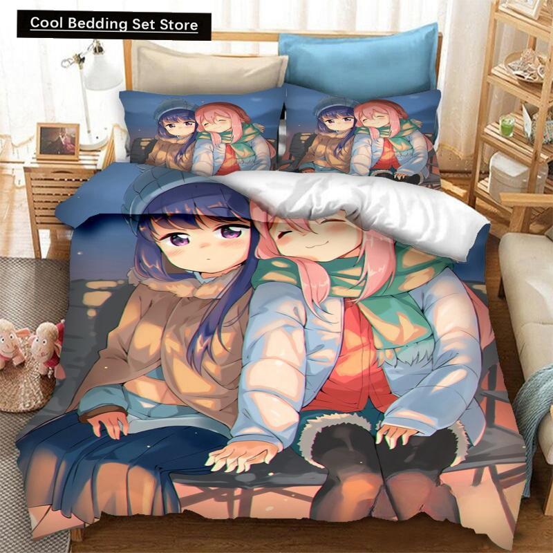 Neuer 3D-Druck Anime Yuru Camp Bettwäsche-Set Bettbezüge Kissenbezüge 2/3-teilig Steppdecke Bettwäschesets Bettwäsche Bett Heimtextilien