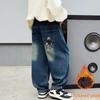 2025 New Boys' Fleece-Lined Straight-Leg Jeans - Warm, Loose, Casual Pants for Medium and Large Children