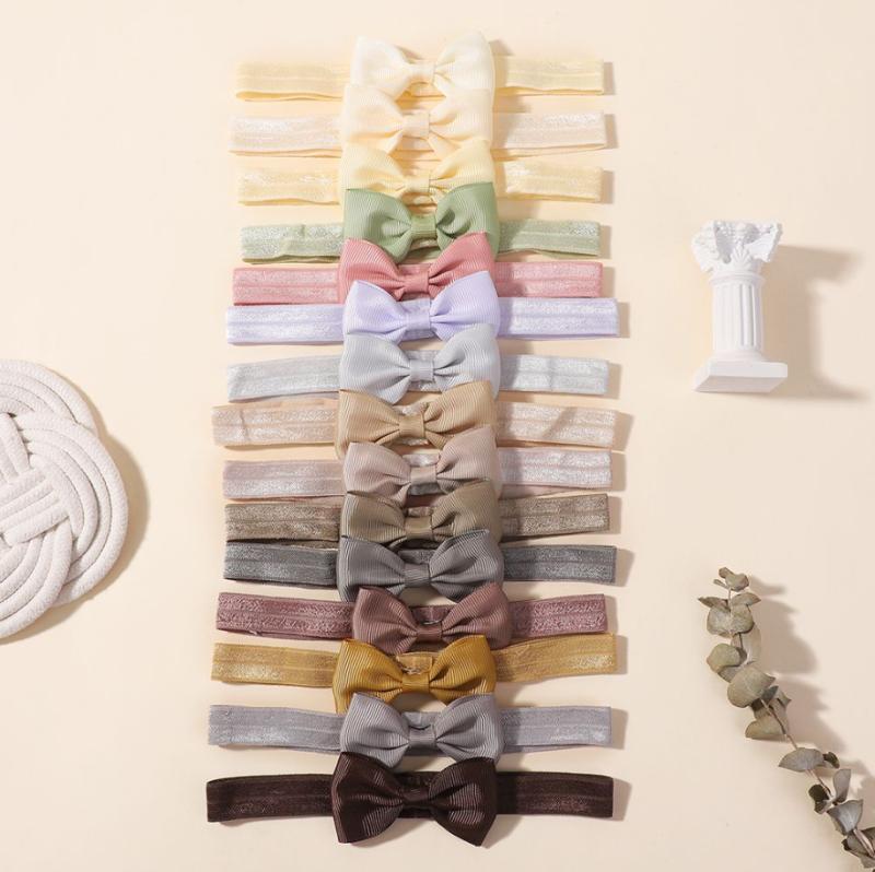 

15Pcs/set Solid Color Grograin Ribbon Bowknot Headband for Girls New Headwear Elastic Hair Bands Infant Kids Hair Accessories