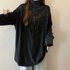 Plus Size Rhinestone Velvet High Neck Hoodie for Women - Autumn/Winter Loose Fit Cover Flaws Top