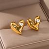 Inlaid Zircon Heart Stainless Steel Stud Earrings for Women Gold Color Wedding Aesthetic Earrings Jewelry Matching Accessories