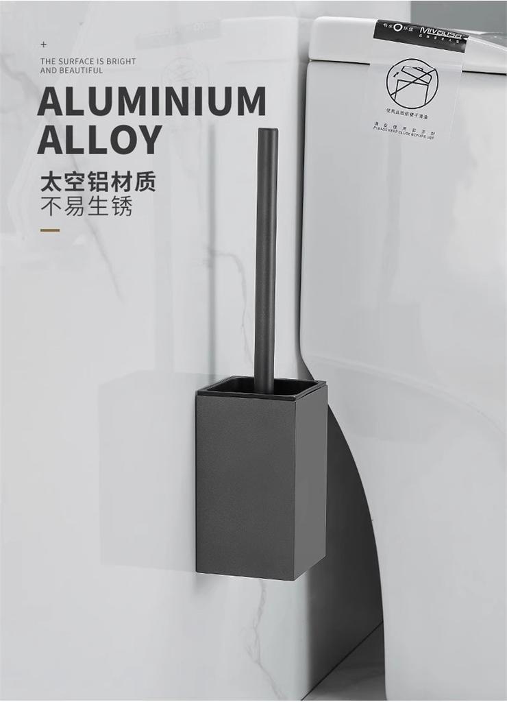 Black Toilet Brush Holder with Brush Aluminum Gray/White Bathroom Toilet Scrub Cleaning Brush Holder Set