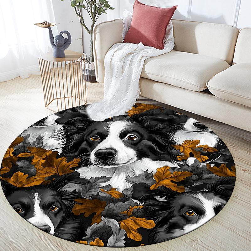Tappeto rotondo con motivo Border Collie e Piante, Tappeto per Soggiorno Camera da Letto Sala Giochi, Tappetino Antiscivolo, Regali per le Feste e Regali di Compleanno.