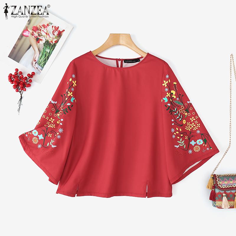 ZANZEA Bluză lejeră pentru femei cu mâneci 3/4 și imprimeu floral casual