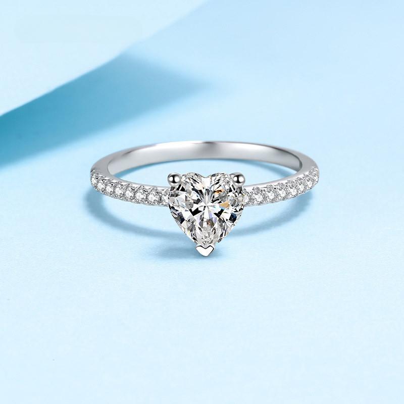 Real moissanite 1-2ct anel coração corte d cor vvs1 nupcial casamento anéis de diamante s925 prata gra jóias banhado 18k ouro branco
