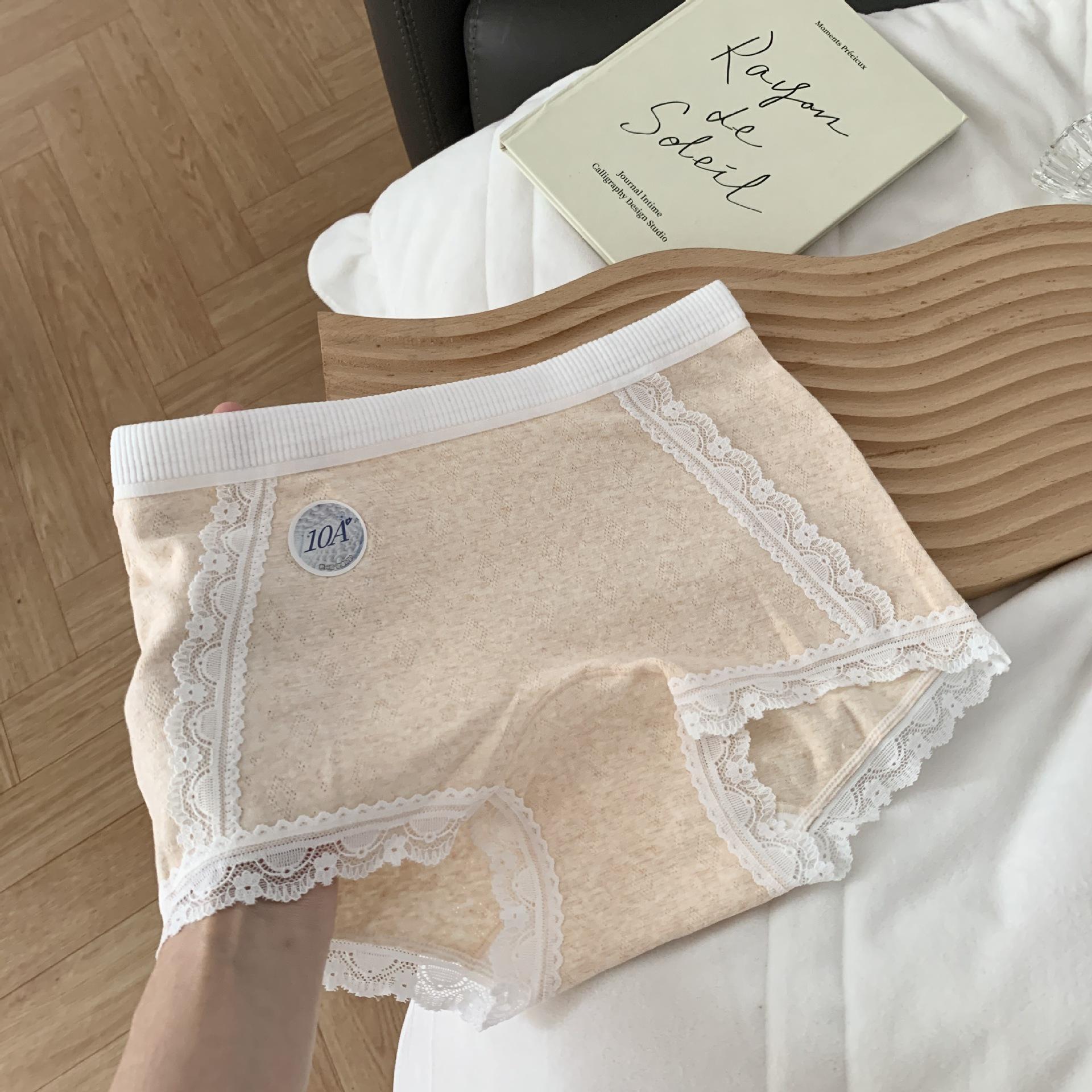 

Female Spring and Autumn Pure Cotton Lace 10A Antibacterial Extended Crotch Wrap Hip Breathable Mid Waist Flat Angle Briefs XL телесный