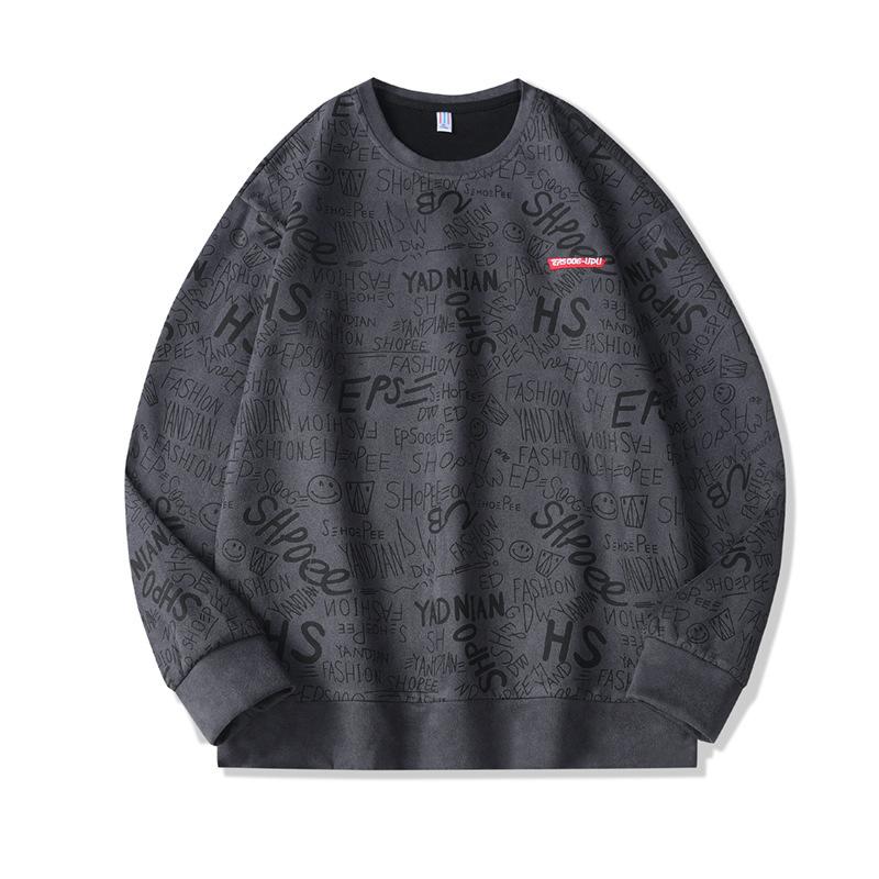 

Весенне-осенний свитер Мужской Модный брендовый топ с принтом Свободный Большого размера Базовая рубашка Повседневный Универсальный 5XL темно-серого