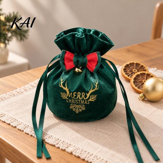 Durable Fabric Bags for Small Gifts Drawstring Christmas Candy Bags, Reusable Gift Wrap Holiday Celebration Holders Cute Eve Fruit Party Favor