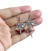 Gothic Sliver Color Stainless Steel Bowknot Nail-cross Moth Skull Head Asymmetric Dangle Earrings for Women Halloween Jewelry