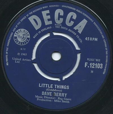 Disco de 7 polegadas DAVE BERRY - Little Things / I've Got A Tiger por F12103 Decca 1965 Reino Unido Rock Usado