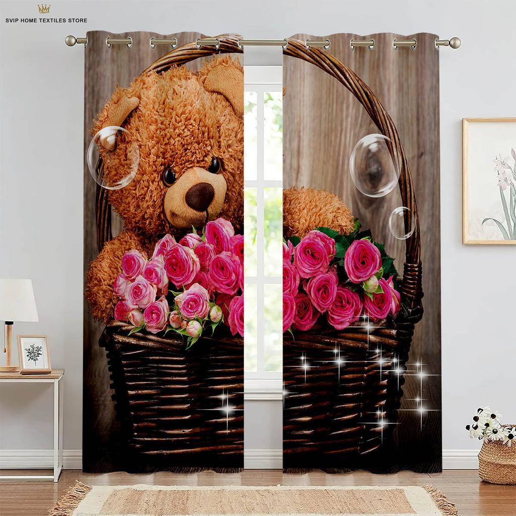 Forest Animal 3D Printing Curtains, Tiger, Lion, Suitable for Bedroom, Living Room, Study, Children's Room, 2 Pcs