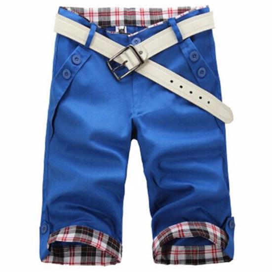 Summer Beach Casual Men Plaid Patchwork Turn Up Cuff Shorts Fifth Pants Trousers