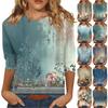 3/4 Sleeve Tops For Women T-Shirt Casual  Print Tops T Shirt Round Neck Pullover Blouse