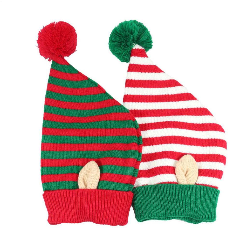 Santa Hat With Ears Striped Christmas Dwarf Hat For Adults Kids Family Holiday Party Cosplay Festival Celebration Christmas Gift