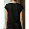 Sommer Damen Satinbluse, V-Ausschnitt Kurzarmhemd mit Spitzenbesatz & Bindeband, Europäische Amerikanische Mode Lässiges Oberteil