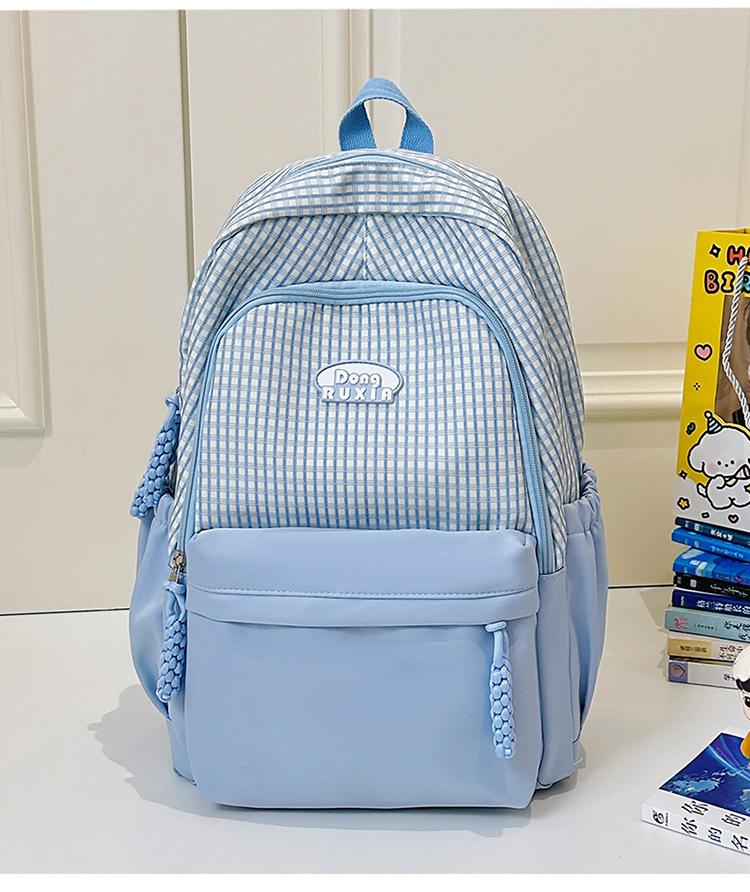 Schoolbag Sweet Japanese Literary Plaid Backpack Korean Version Middle and High School Student Computer School Bag Casual Lightweight Versatile
