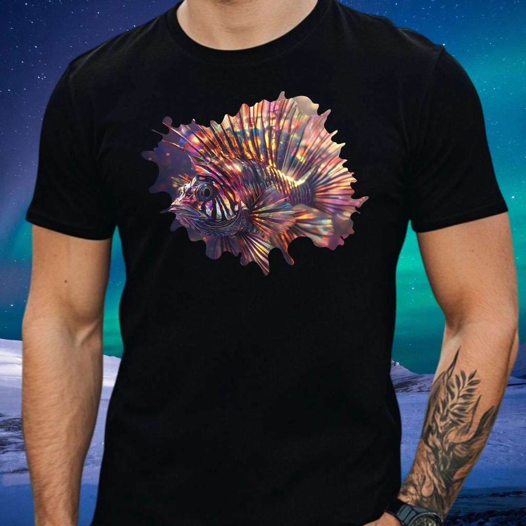 T-Shirt Herren Holographischer Rotfeuerfisch Motiv Baumwolle Größe XS bis 5XL