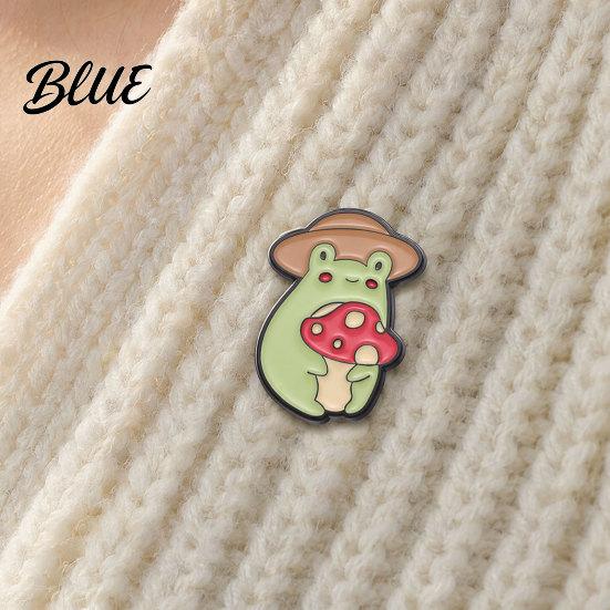 Bright Color Brooch Pin Frog Mushroom Design Lapel Enamel Glaze
