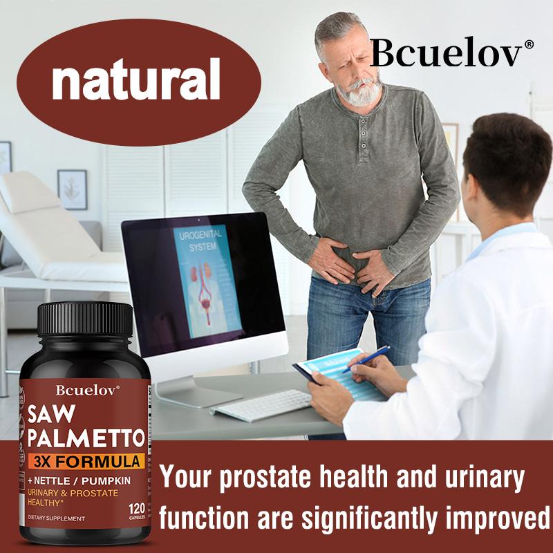 Saw Palmetto 3X Formula Capsules, 120 Vegan Capsules for Men Non GMO