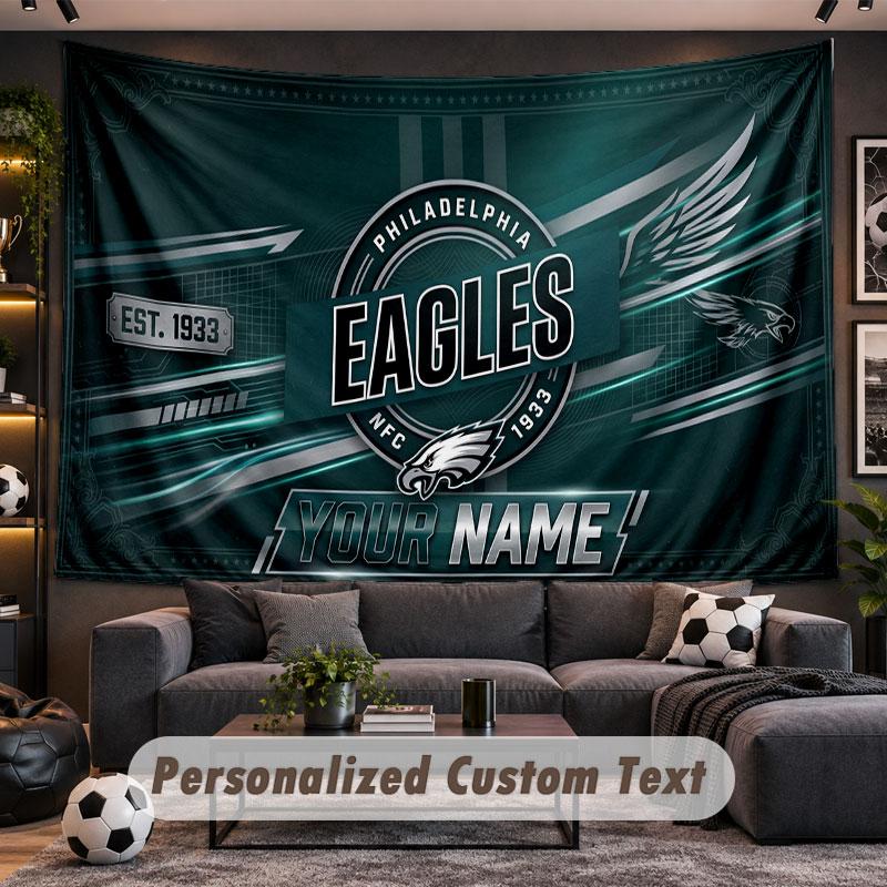Wall Hanging Tapestry Custom NamePhiladelphia Eagles Pattern Personalized Printed Fabric Wall Decor