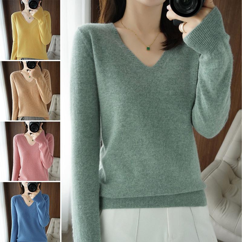 Dames V-hals dieptepunt shirt Pullover trui gebreid kasjmier mode losse trui wintertop