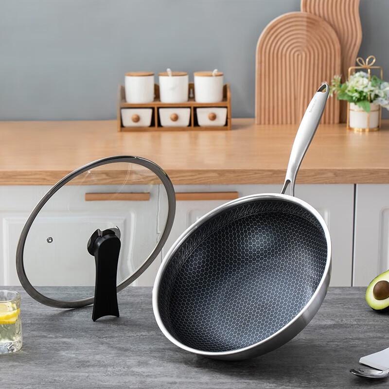 Baizao Honeycomb Crystal 304 Stainless Steel Wok, 30cm