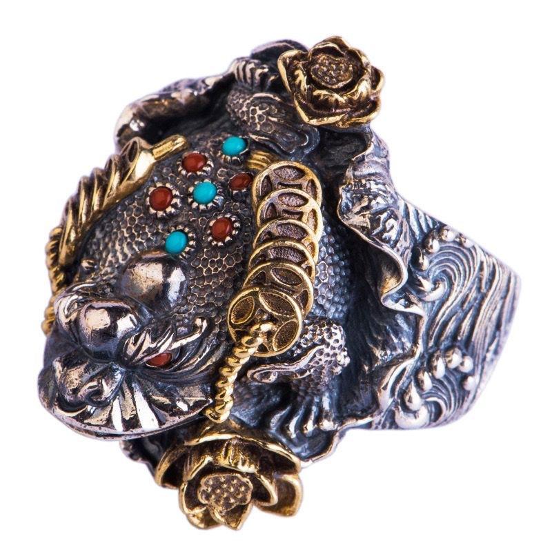 New Ring Engraved Pixiu Vintage Gift for Men and Women Decorated Open Ring
