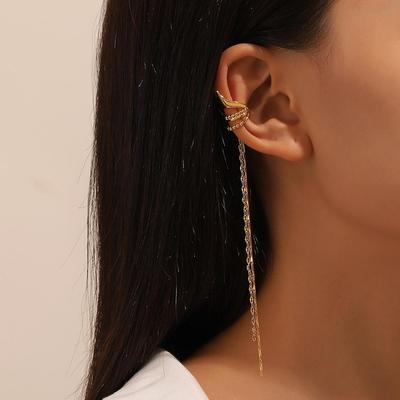 Elf Ear Clip with Long Chain Tassel - No Piercing Needed, Elegant and Unique Design.