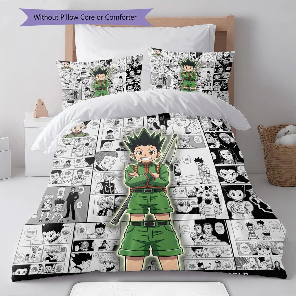 Hunter X Hunter Pattern Bedding Quilt Set Quilt Cover Pillowcase Home Birthday Gift(1 * Duvet Cover + 2 * Pillowcase, Without Core)