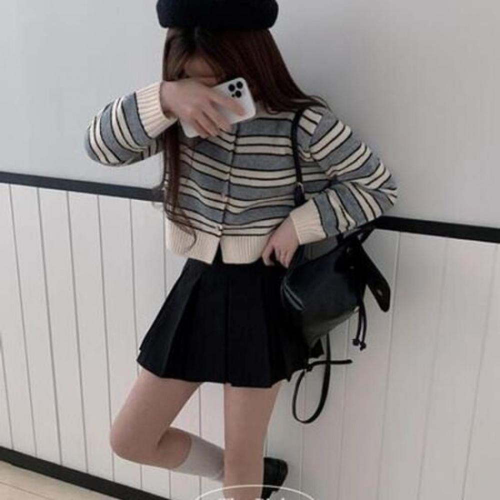 The Pink Mocha Stripe Crop Knit Cardigan