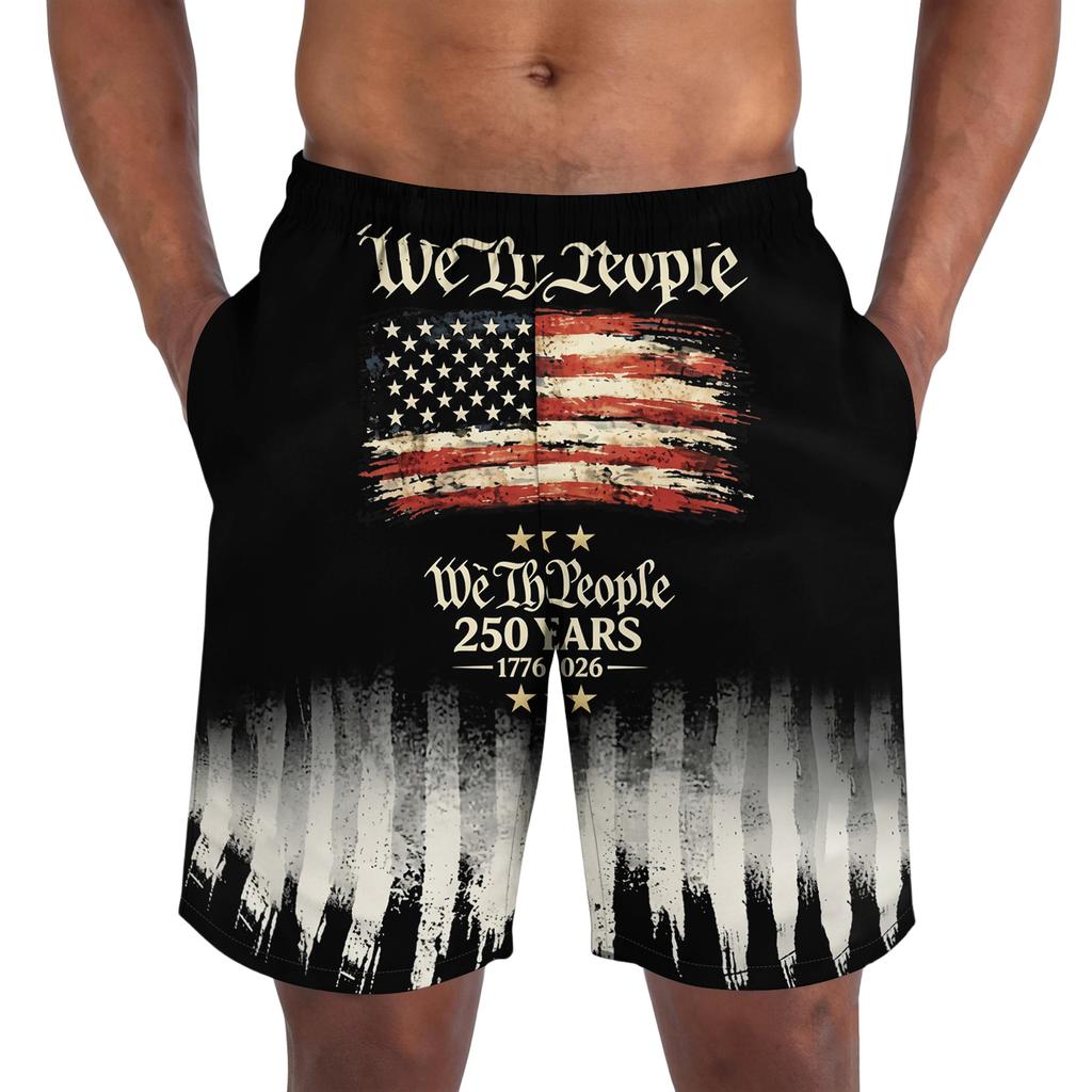 Pantalones Cortos Casuales de Moda con Estampado del Día de la Independencia para Hombre, Pantalones Cortos Deportivos Ligeros y Transpirables para Hombre