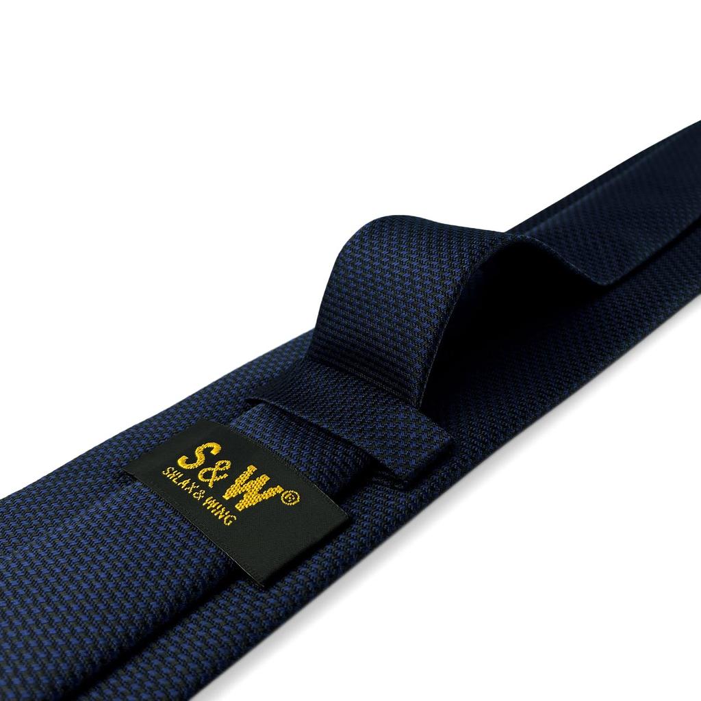 [S&W SHLAX&WING] Men's Long Narrow Plain Blue Silk Business Necktie