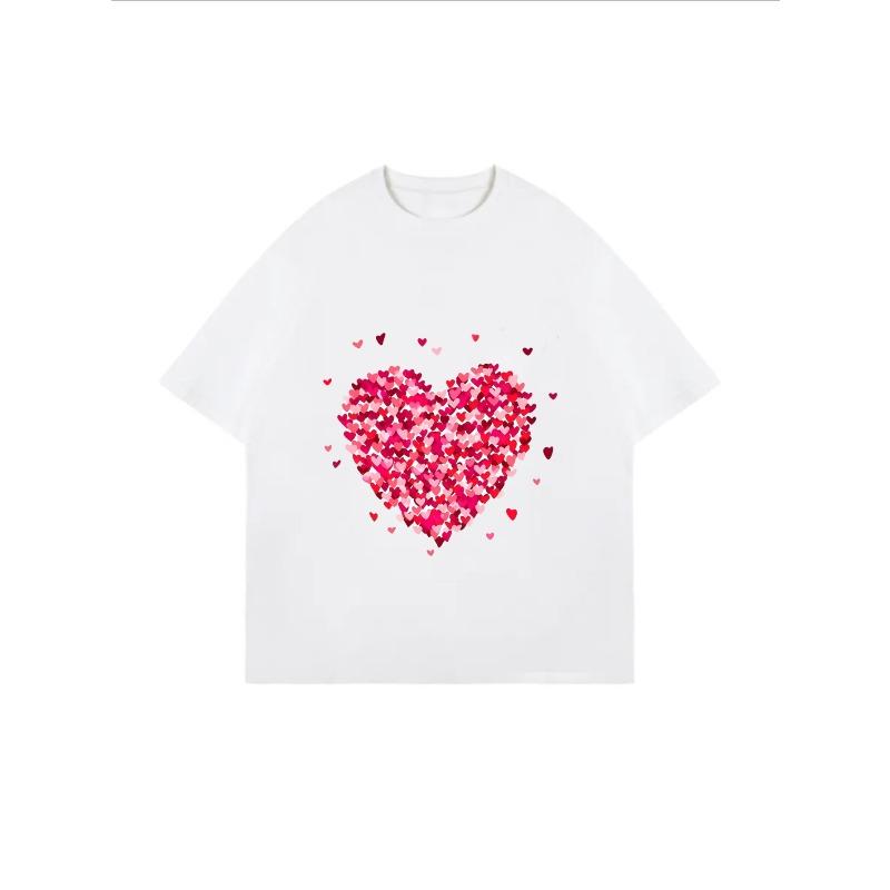 White Oversized T-Shirt With Heart Pattern For Casual Wear
