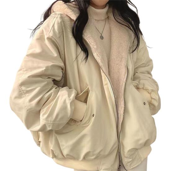 Women's Winter Coat Fleece Lined Reversible Parka Jacket Hooded Zip-Up Coat with Pockets Casual Warm Outerwear