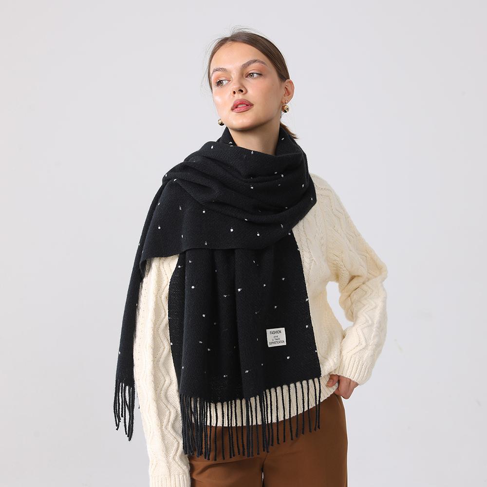 247G Dot Pashmina Tassels Shawl Scarf For Woman Man Autumn Winter Warm Scarves Fashion Long Wrap Solid Cashmere Like Mulffer