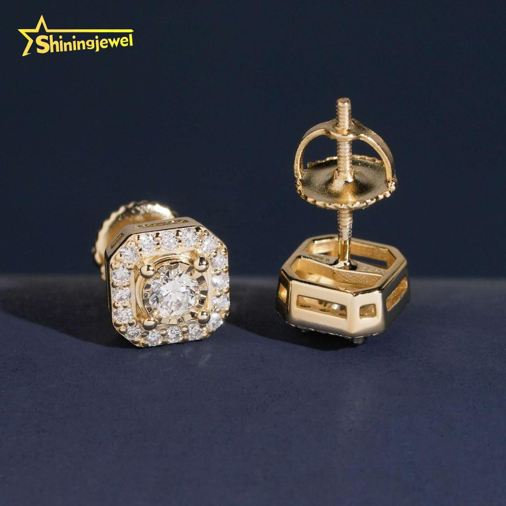 Hot Sale Style Iced Out Top Quality Screw Back Hip Hop 925 Sterling Silver Lab Grown Diamond Earrings