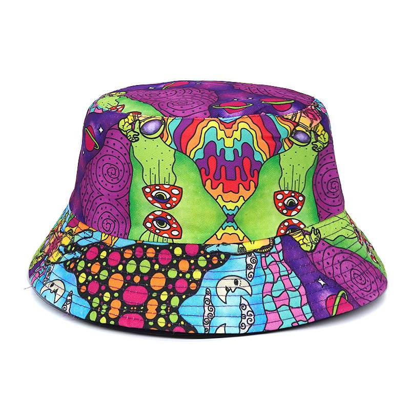 Unisex Bucket Hat with All-Over Mushroom Print Lightweight Breathable Fabric Casual Outdoor Sun Protection Hat for Travel Beach Fishing
