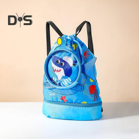 Kids Swim Bag Cartoon Printed Drawstring Backpack Lightweight Beach Swimming Pool Gym Bag Waterproof Sports Storage Pouch