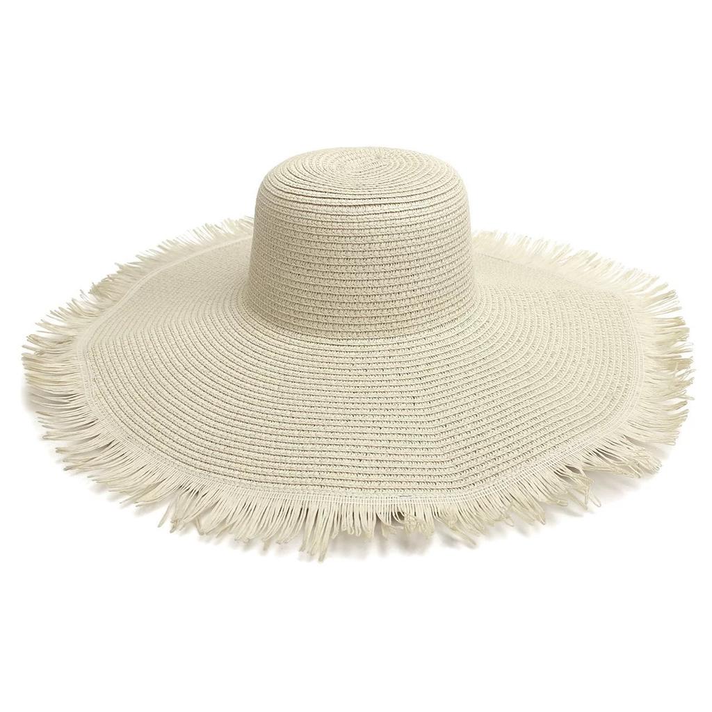 Vacation idyllic Lafite straw hat women's seaside beach sun protection purple line big brim sun hat new