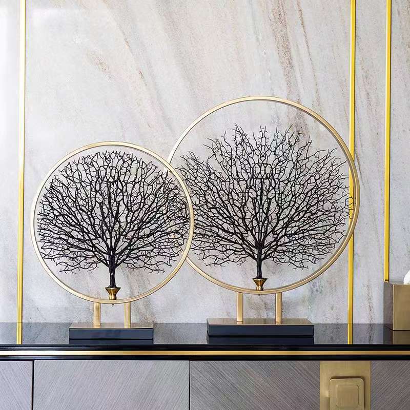 Metal Handicrafts Artificial Plants Tree Trunk Statue Branch Decorative Figurines Geometric Ring Home Decoration Accessories